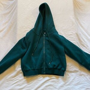 Teal Zip-Up Cropped Hoodie